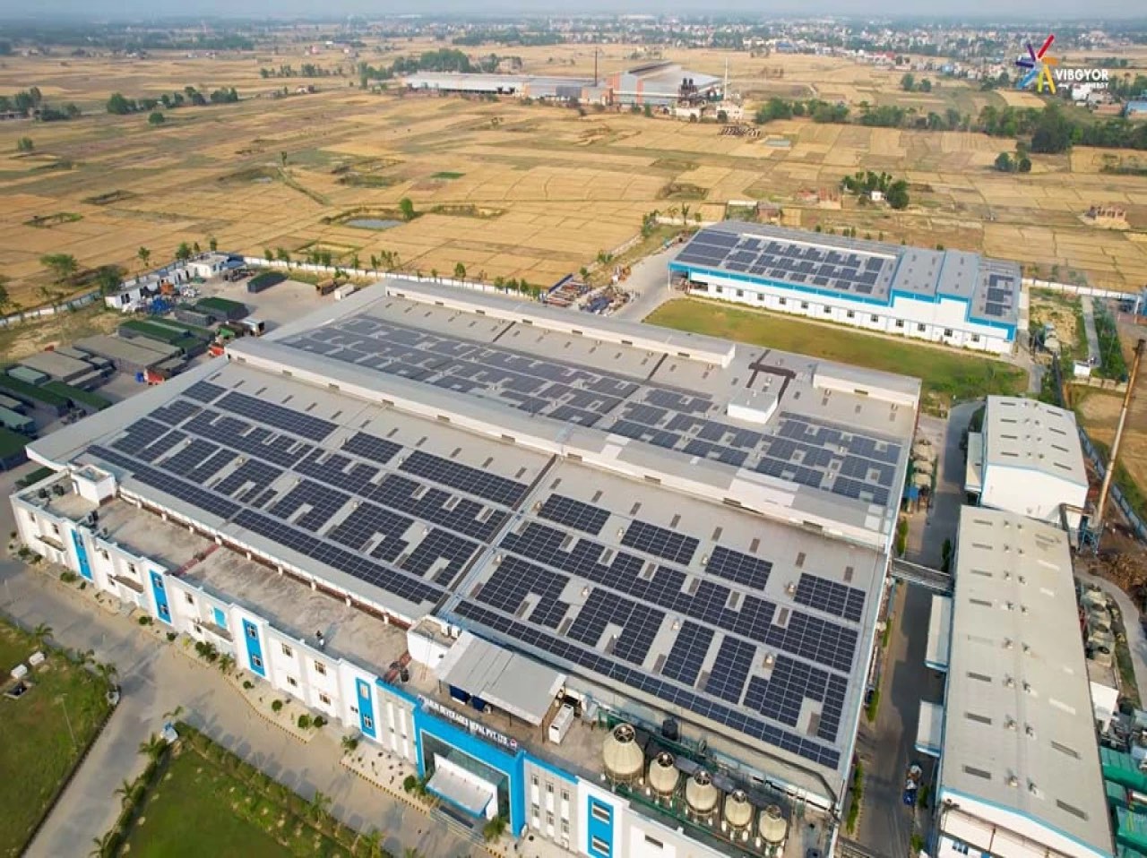Aerial view of the Nepal Beverages plant at Nawalparasi with rooftop solar across the site